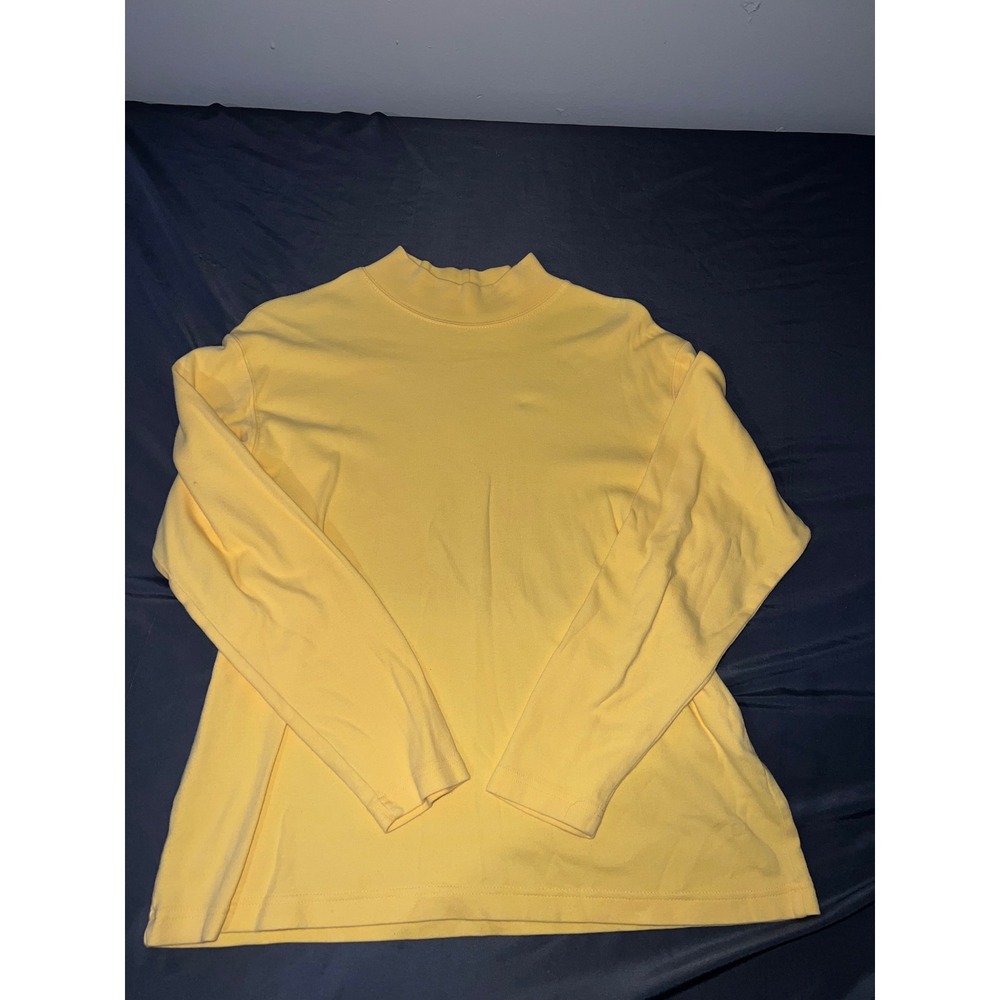 St. Johns Bay Womens Large Yellow Mock Neck Long Sleeve Cotton Top Shirt